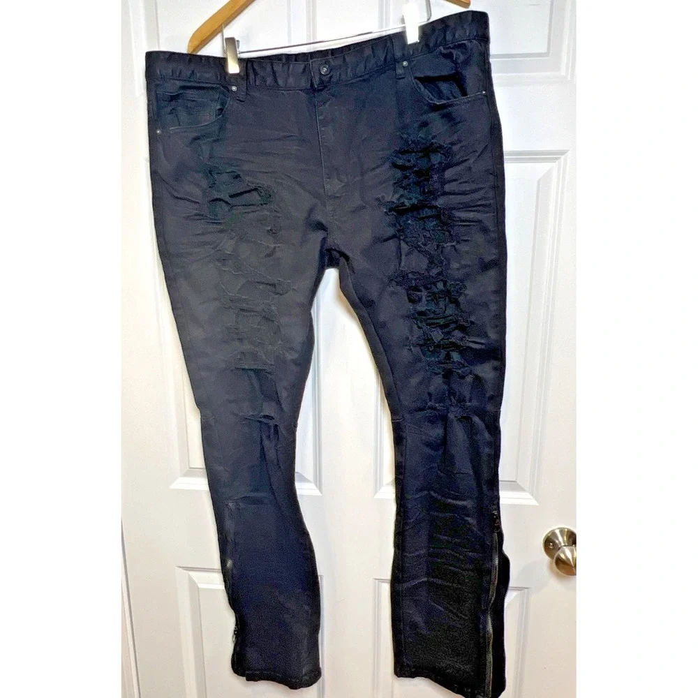 Smoke Rise Moto Biker Jeans Black Slash Zip Denim Men's 44x35 Stretch Streetwear